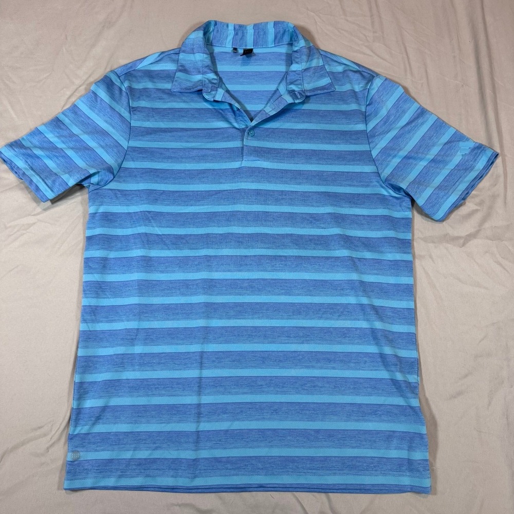 Adidas Striped Performance Polo Shirt M Blue Horizontal Stripe Short Sleeve